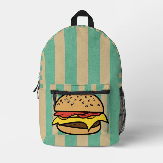 Fun and cool retro Hamburger Blue stripes Printed Backpack (Front)