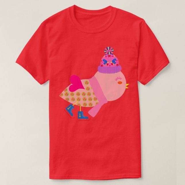 Fun and cute bird ice skating 2 T-Shirt (Design Front)