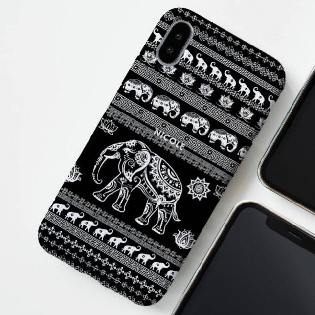 Fun and Cute Black White Elephant Thai Pattern Case-Mate iPhone Case (Creator Uploaded)