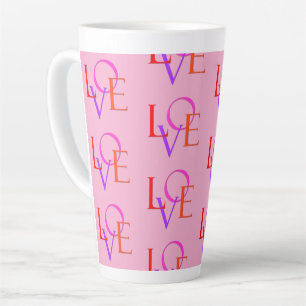 Fun and Cute Colourful "LOVE" Pattern Light Pink Latte Mug