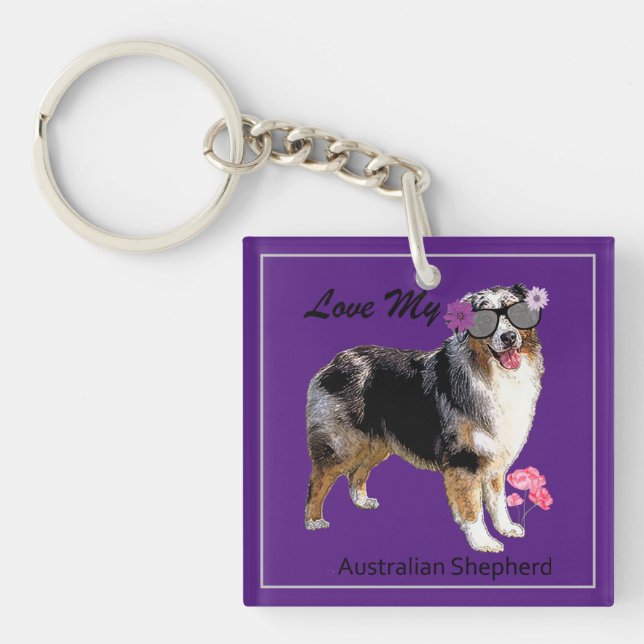 Fun and Cute Love My Aussie Key Ring (Front)