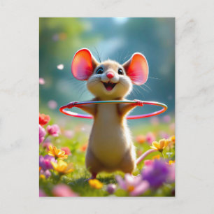 Fun and cute mouse with hula hoop, custom  postcard