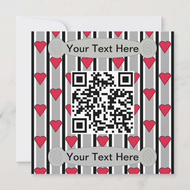 Fun and Fancy Black, Red, and White Heart QR Code Invitation (Front)
