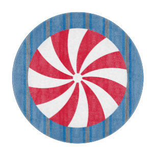 Fun and Fancy Blue Christmas Peppermint Candy Cutting Board
