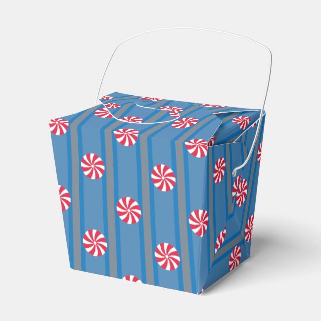 Fun and Fancy Blue Christmas Peppermint Candy Favour Box (Front Side)