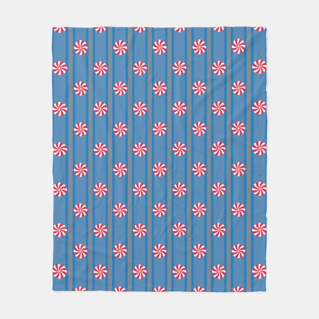 Fun and Fancy Blue Christmas Peppermint Candy Fleece Blanket (Front)