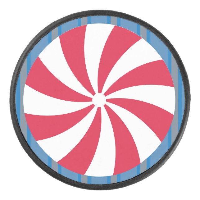 Fun and Fancy Blue Christmas Peppermint Candy Hockey Puck (Front)