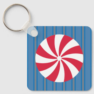 Fun and Fancy Blue Christmas Peppermint Candy Key Ring