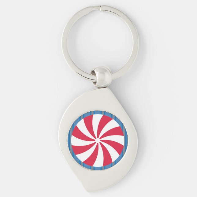 Fun and Fancy Blue Christmas Peppermint Candy Key Ring (Front)