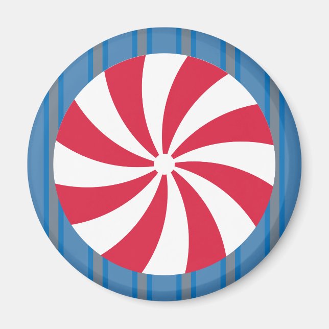 Fun and Fancy Blue Christmas Peppermint Candy Magnet (Front)