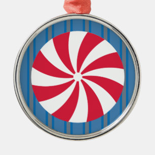 Fun and Fancy Blue Christmas Peppermint Candy Metal Ornament