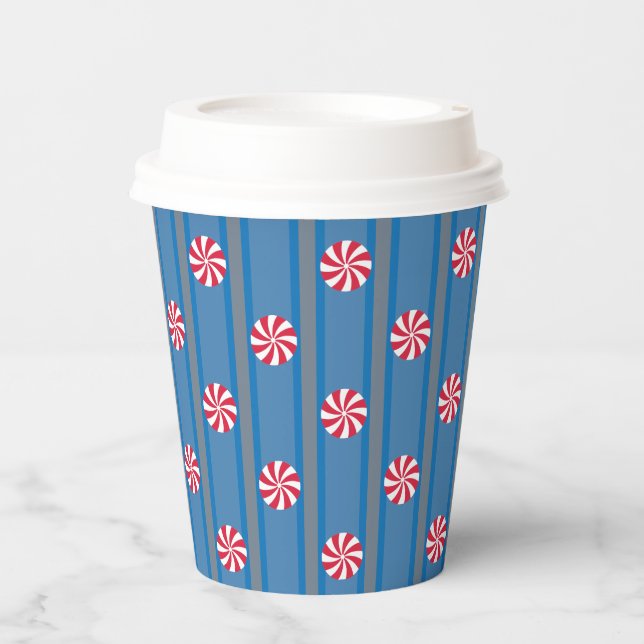 Fun and Fancy Blue Christmas Peppermint Candy Paper Cups (Front)