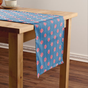 Fun and Fancy Blue Christmas Peppermint Candy Short Table Runner