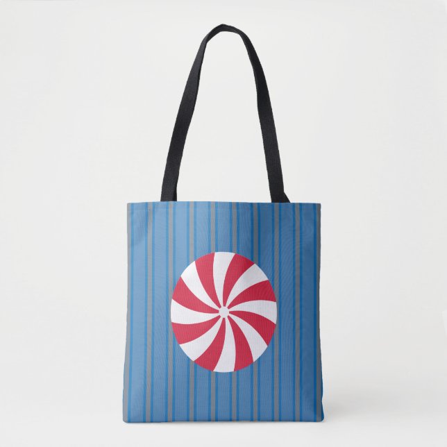 Fun and Fancy Blue Christmas Peppermint Candy Tote Bag (Front)