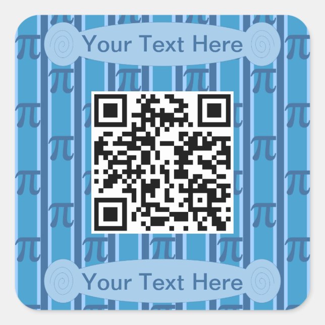Fun and Fancy Blue PII 3.142 QR Code Square Sticker (Front)