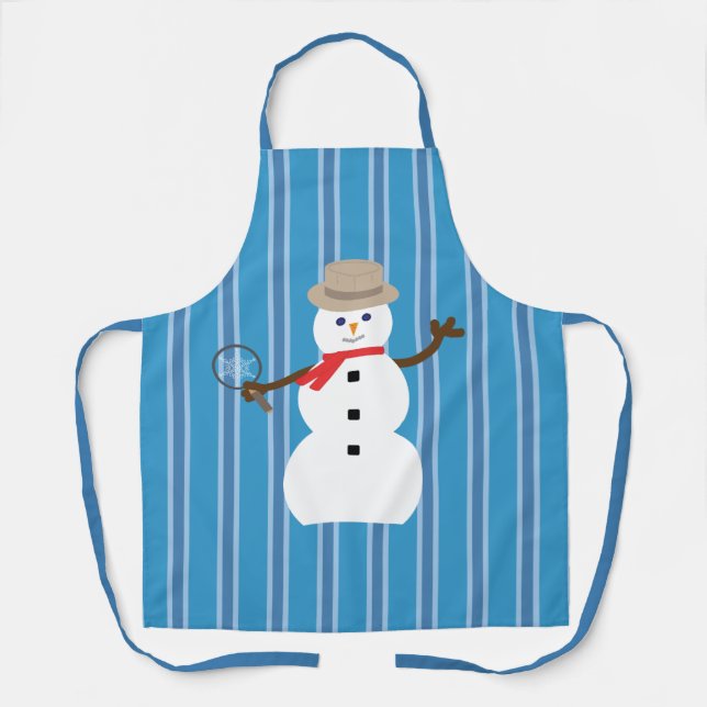 Fun and Fancy Blue Snowman Detective Apron (Front)