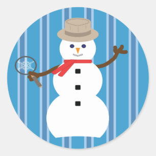 Fun and Fancy Blue Snowman Detective Classic Round Sticker