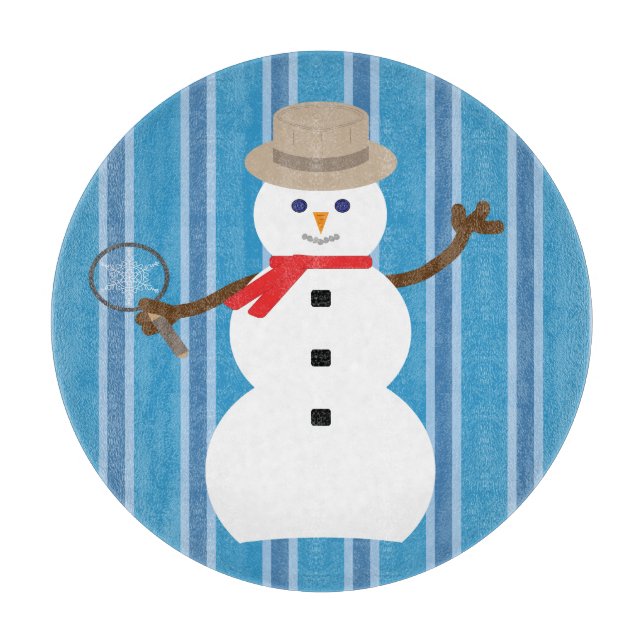 Fun and Fancy Blue Snowman Detective Cutting Board (Front)