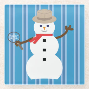 Fun and Fancy Blue Snowman Detective Glass Coaster