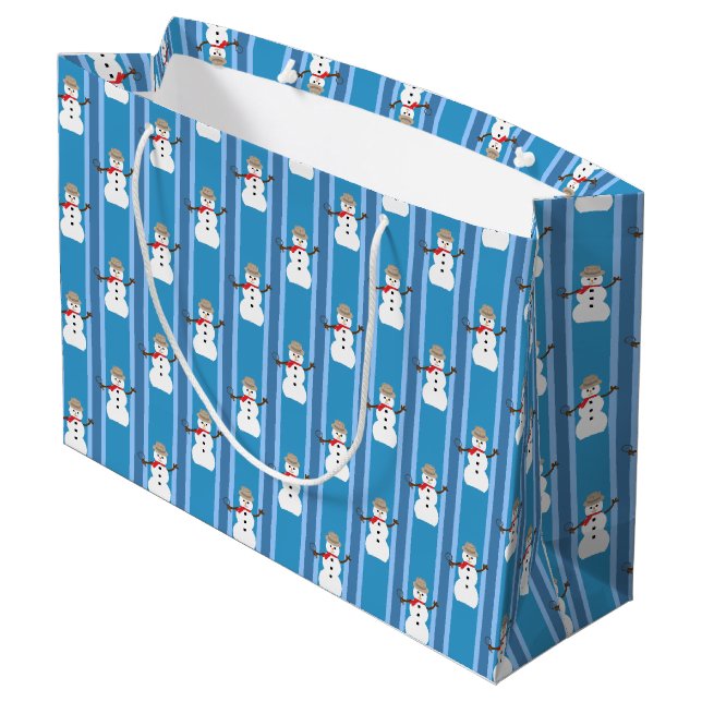 Fun and Fancy Blue Snowman Detective Large Gift Bag (Back Angled)