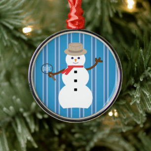 Fun and Fancy Blue Snowman Detective Metal Ornament