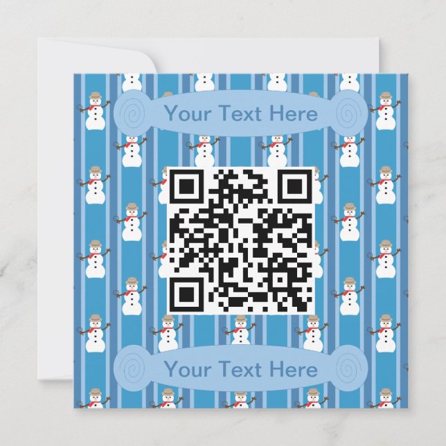 Fun and Fancy Blue Snowman Detective QR Code Invitation (Front)