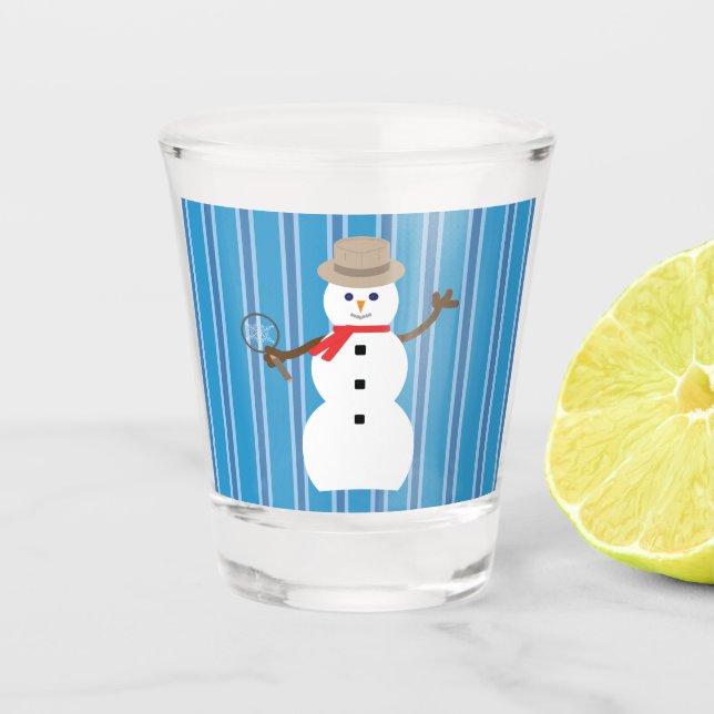 Fun and Fancy Blue Snowman Detective Shot Glass (Front)