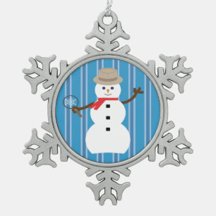 Fun and Fancy Blue Snowman Detective Snowflake Pewter Christmas Ornament