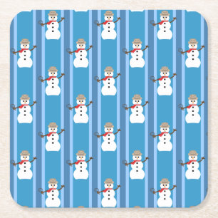 Fun and Fancy Blue Snowman Detective Square Paper Coaster