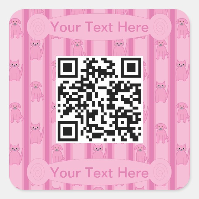 Fun and Fancy Cat and Dog QR Code Square Sticker (Front)