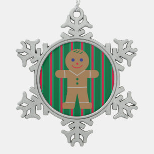 Fun and Fancy Christmas Gingerbread Man Snowflake Pewter Christmas Ornament