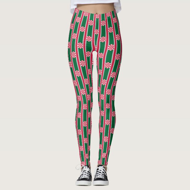 Fun and Fancy Christmas Peppermint Candy Leggings (Front)