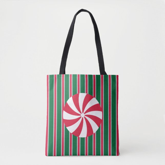 Fun and Fancy Christmas Peppermint Candy Tote Bag (Front)