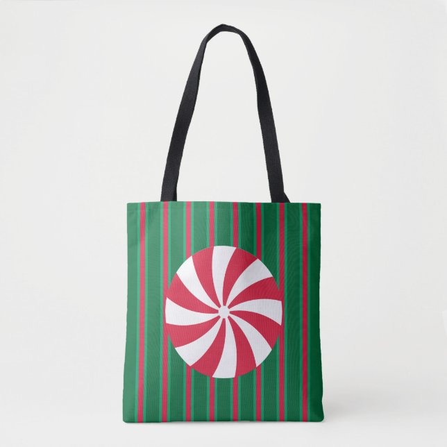Fun and Fancy Christmas Peppermint Candy Tote Bag (Front)