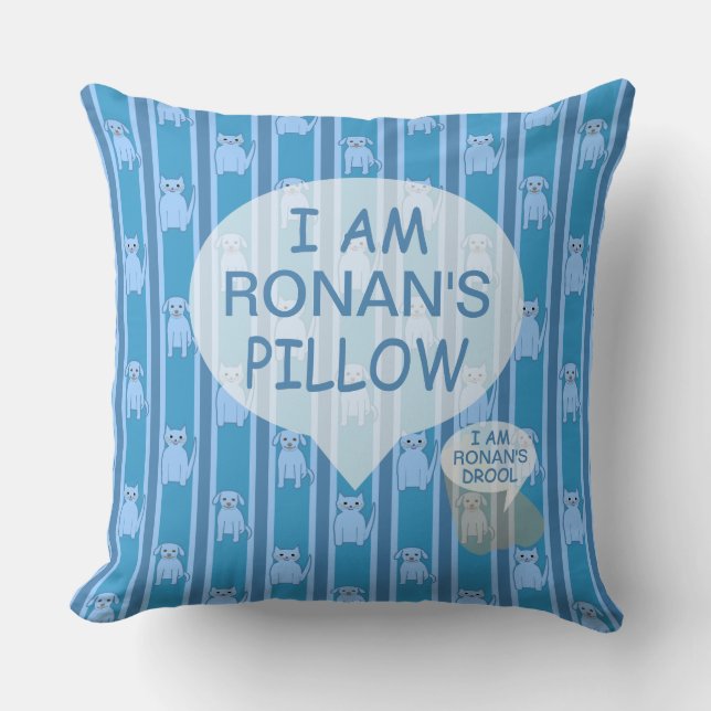 Fun and Fancy Customisable Kitty & Puppy Striped Cushion (Front)
