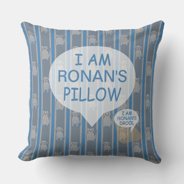Fun and Fancy Customisable Kitty & Puppy Striped Cushion (Front)
