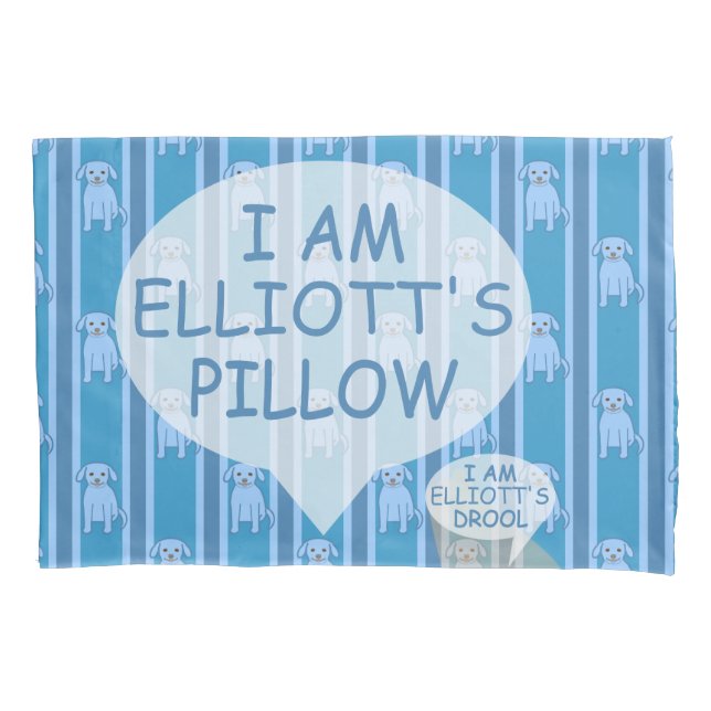 Fun and Fancy Customisable Puppy Striped Pillowcase (Front)