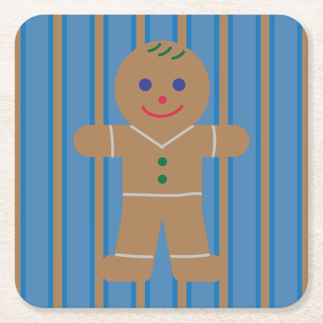 Fun and Fancy Gingerbread Man Square Paper Coaster (Front)