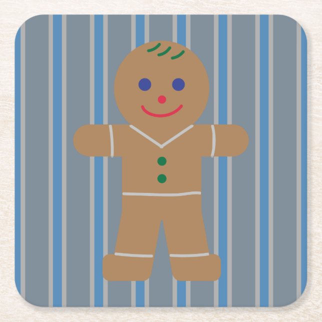 Fun and Fancy Gingerbread Man Square Paper Coaster (Front)