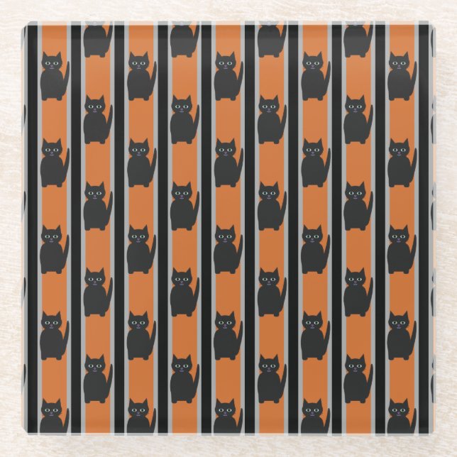 Fun and Fancy Halloween Black Cats Glass Coaster (Front)
