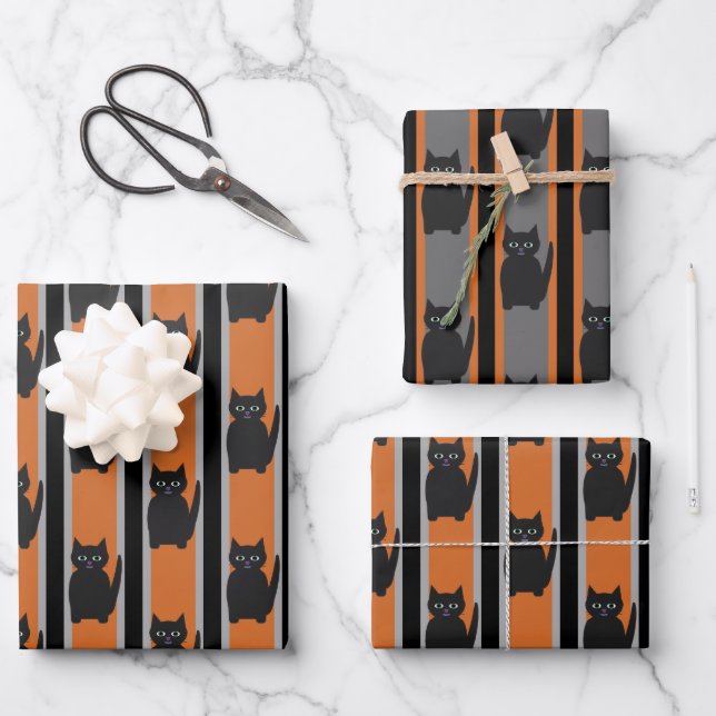 Fun and Fancy Halloween Black Cats Wrapping Paper Sheet (Front)