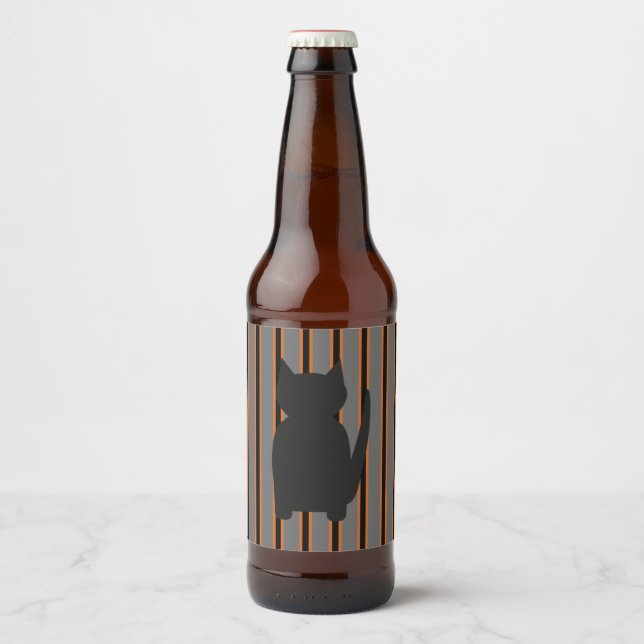 Fun and Fancy Halloween Black Silhouette Cats Beer Bottle Label (Front)