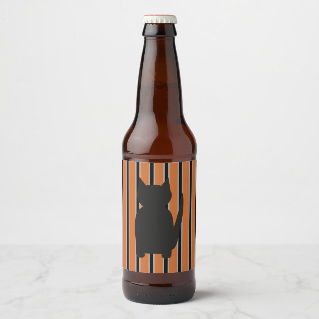 Fun and Fancy Halloween Black Silhouette Cats Beer Bottle Label (Front)