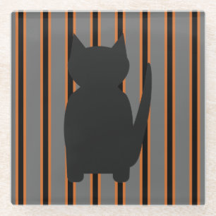 Fun and Fancy Halloween Black Silhouette Cats Glass Coaster