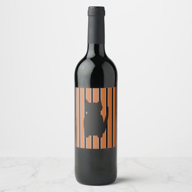 Fun and Fancy Halloween Black Silhouette Cats Wine Label (Front)