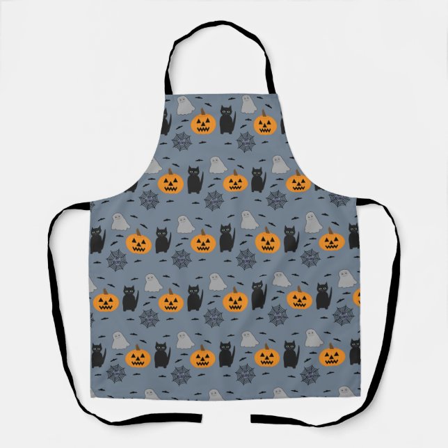 Fun and Fancy Halloween Cat Ghost Pumpkin Web Apron (Front)