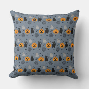 Fun and Fancy Halloween Cat Ghost Pumpkin Web Cushion