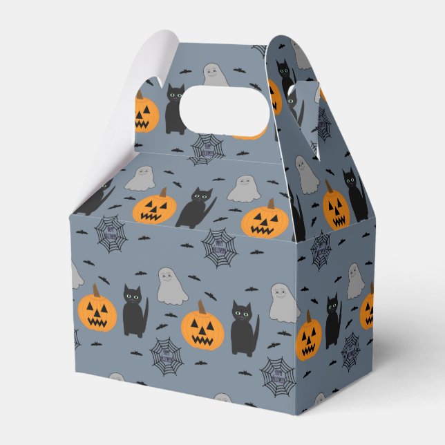 Fun and Fancy Halloween Cat Ghost Pumpkin Web Favour Box (Front Side)