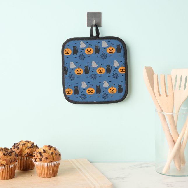 Fun and Fancy Halloween Cat Ghost Pumpkin Web Pot Holder (Insitu(Hanging))