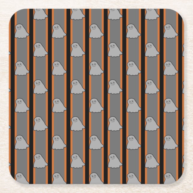 Fun and Fancy Halloween Ghosts Square Paper Coaster (Front)